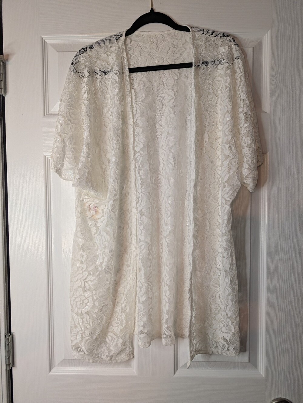 White Floral Lace Kimono Medium Sheer Boho Bridal Beach Cover Up Romantic